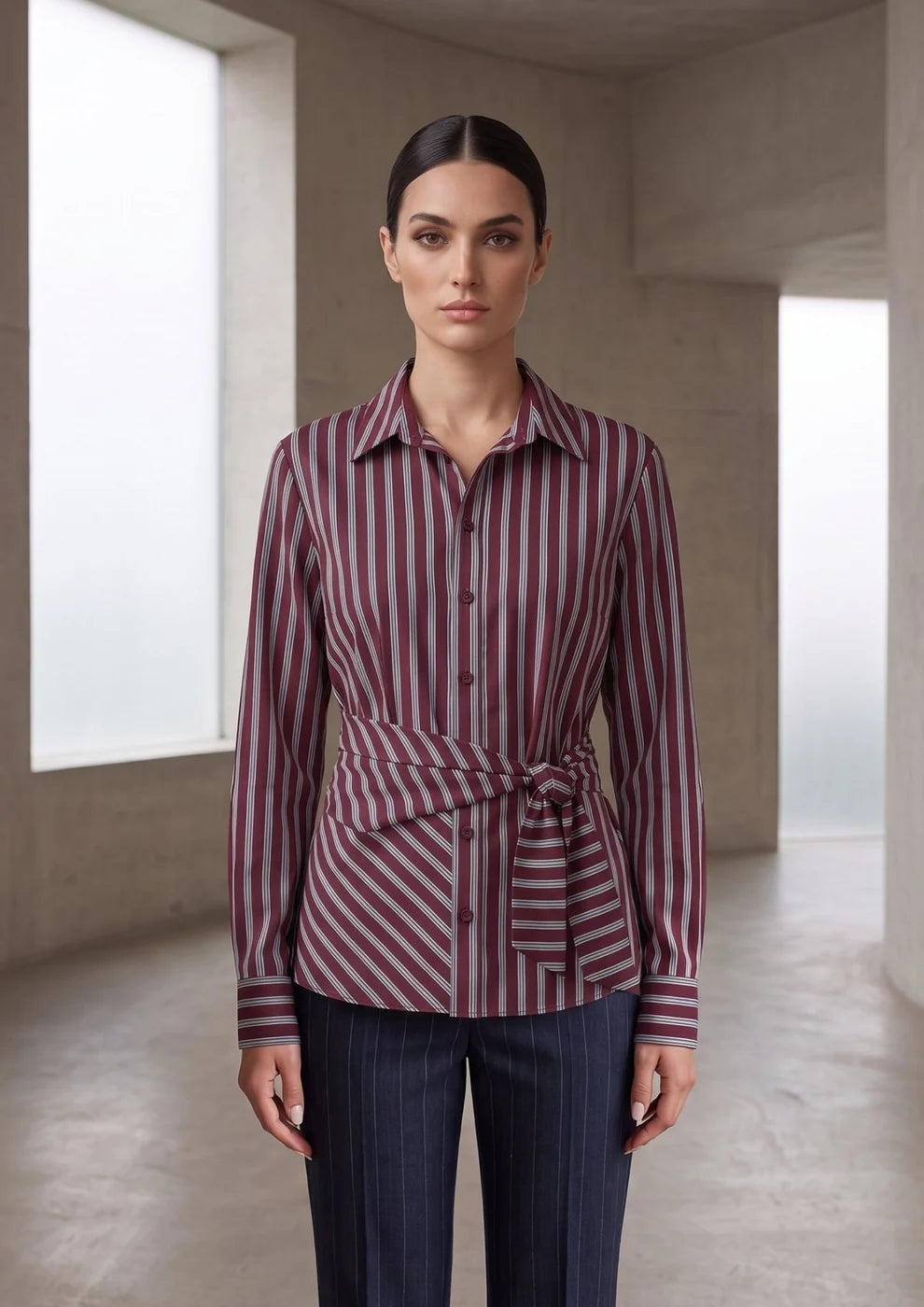 Camicia rigata con fiocco