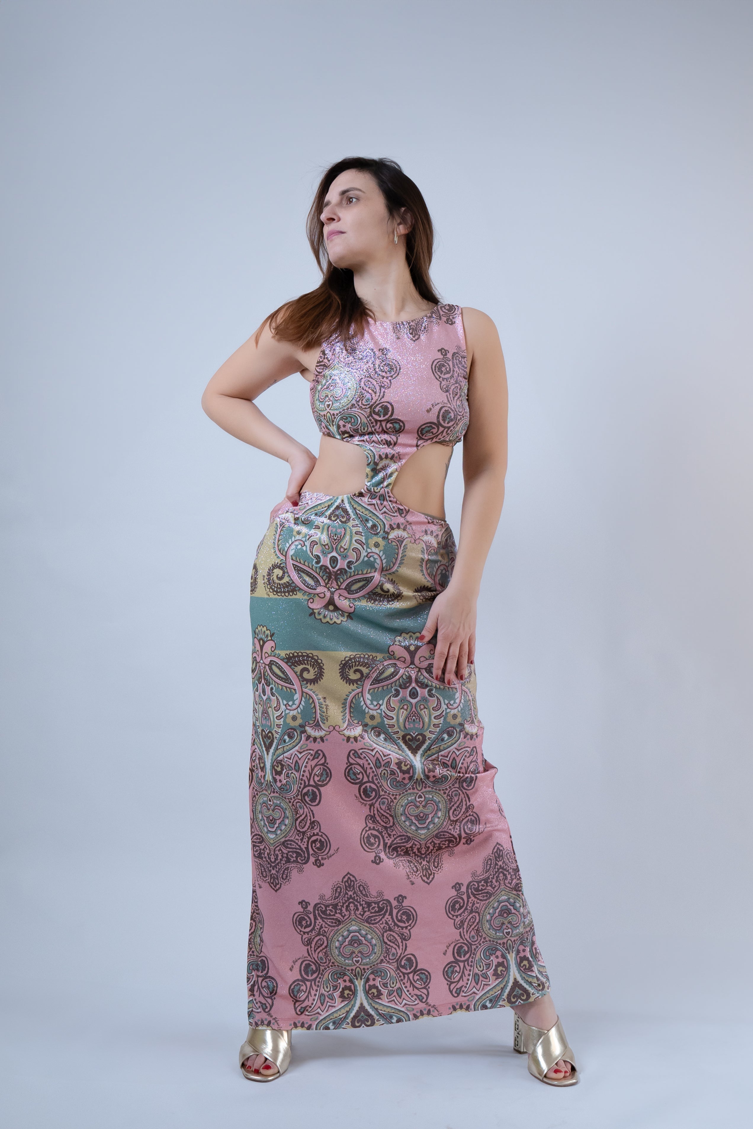 Abito Lungo Cut Out in Lurex Inro