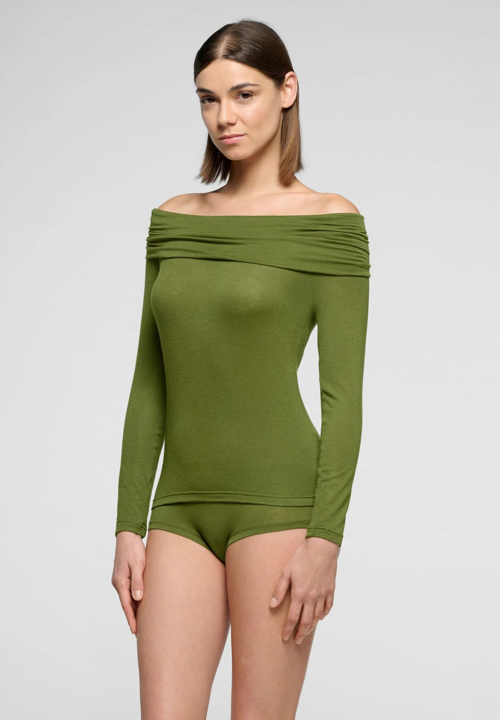 Maglia Scollo Drappeggiato Manica Lunga in Modal e Cashmere Perfect Line Cashmere