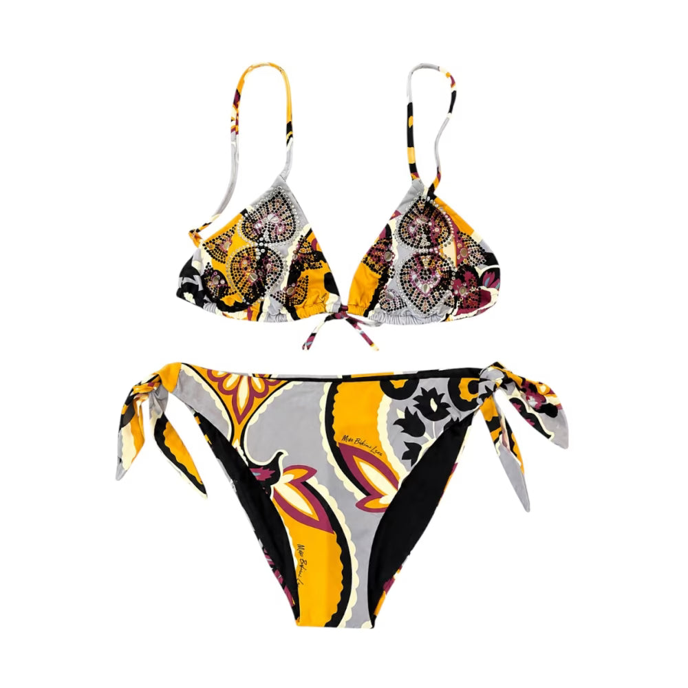 Miss Bikini Bikini a triangolo con strass e slip damascato